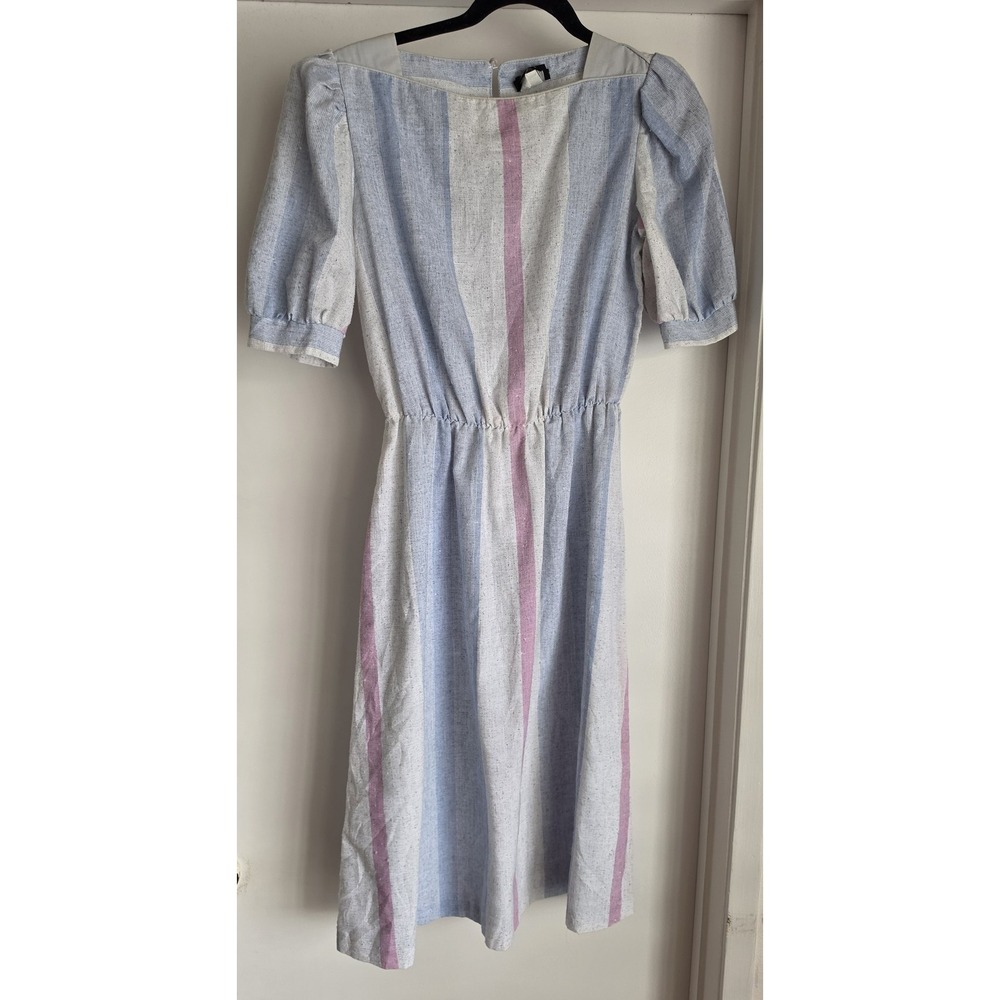 Marcc Women Striped Shift Dress Size 10 Blue White Pink Short Sleeve Vintage 80s